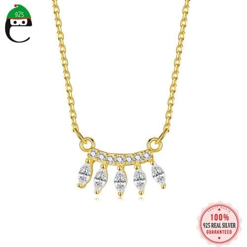 ElfoPlataSi Genuine 925 Sterling Silver Geometric Zircon Necklace Clavicle Chain Birthday For Women Daughter Girls Jewelry L006