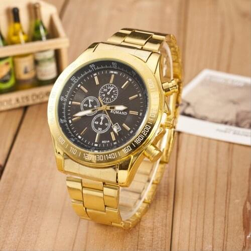 Casual Boy Gold Stainless Steel Strap Watch Analog Quartz Movement Wrist Watches Black Watches Gift For Men Saat erkek