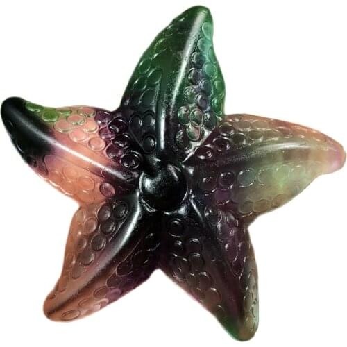 Natural colorful fluorite Quartz starfish skull Crystal Hand Carved Healing