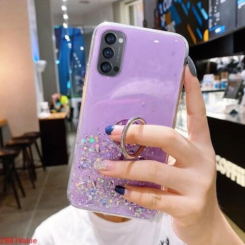Luxury Ring Bling Glitter Silicone Phone Case For Oppo Reno 4 3 2 Ace Pro Find X2 RX 17 15 Neo F 12 11 Ultra-thin Sequins Cover