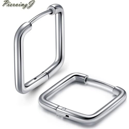 PiercingJ Stainless Steel 1ga Geometric Triangle Square Rectangle Huggie Earring Jewelry Silver Black Rose Gold Mixed Color Set