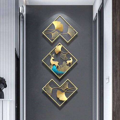 Nordic Wrought iron Ginkgo Leaf Deer Wall Mural Office Hotel Store Wall Sticker Decoration Home Livingroom Wall Hanging Crafts