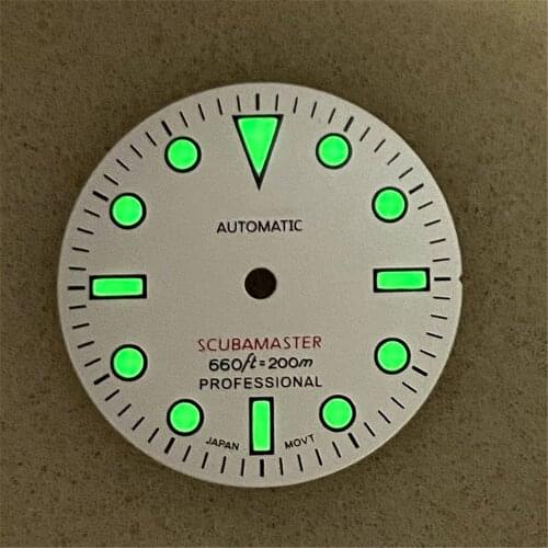 28.5MM Green Luminous White Dial Replacement Watch Dial for SKX007 NH35/NH36/4R36 Movement