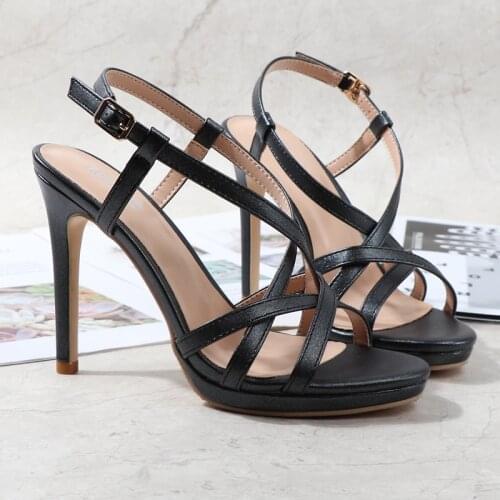 Women Sandals Super High Heel New European And American Buckle Sexy And Beautiful Open Toe Hollow Rome Joker Stiletto Sandals