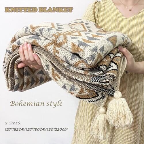 Knitted Bohemian Blanket for Sofa Bed Home Decor Winter Wool Cover Throw Soft Blanket with Tassels