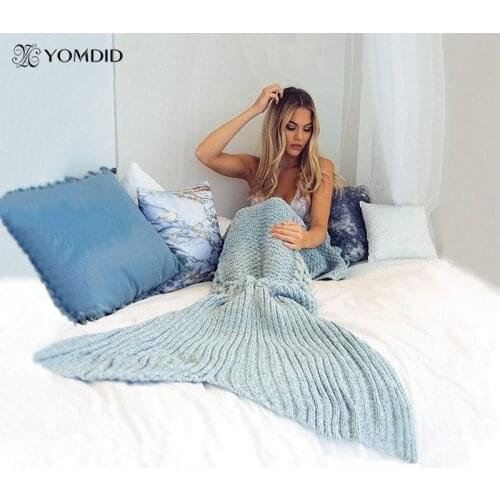 Mermaid Blanket Yarn Knitted Mermaid Tail Blanket Handmade Crochet Very Soft For Home Sofa Sleeping Bag Kids Adults Sleeping Bag