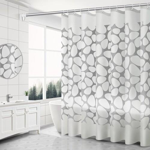 Bathroom Shower Curtain Waterproof Translucent Bath Curtains Modern Plaid Pebble Printed Bathing Partition Curtain With Hooks