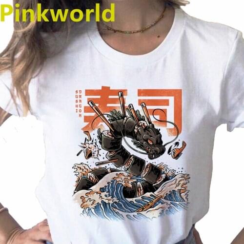 The Sushi Dragon Classic Print Ladies Goth Top T-shirt Casual Basics O-Collar White Shirt Short Sleeve Ladies T-shirt,Drop Ship