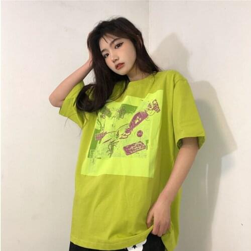 Green Print Tee Shirt Femme Summer Loose Casual Vintage Stranger Things Funny T Shirts O-neck Womens Tops And Blouses