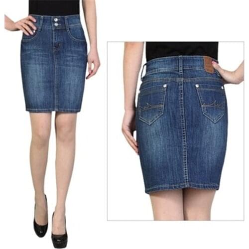 2021 Denim Skirt Vintage Button High Waist Pencil Blue Slim Women Skirts Plus Size 5XL 6XL Ladies Office Sexy Mini Jeans Skirt