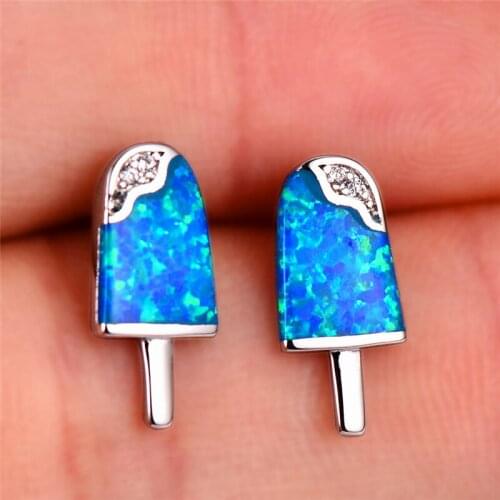 Boho Female Small Geometric Stud Earrings Blue White Fire Opal Earrings Vintage Rose Gold Color Color Earrings For Women