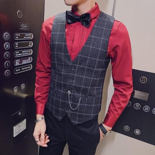 Wedding suit vest men plaid formal business blue vests work silm fashiom mens classic vest man casual waist coat for men gilet