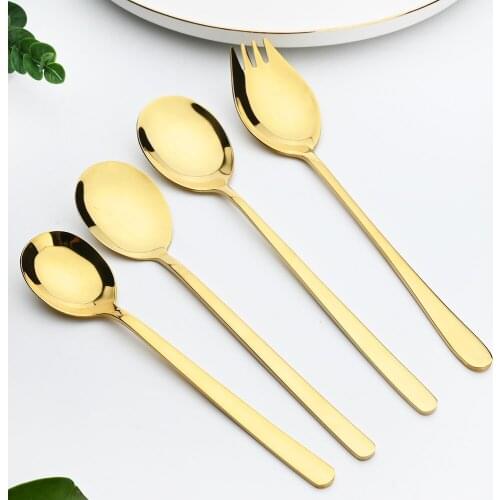 Gold Cutlery Stainless Steel 304 Fork Knives Teaspoons Dinnerware Set Portable Kitchen Tableware Set Bright Mirror Cutlery Set