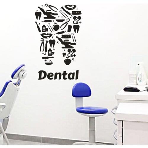 Dental Sign Wall Window Sticker Dentist Shop Decoration Teeth Shape Design Vinyl Wall Decals Stomatology Tools Mural AZ984