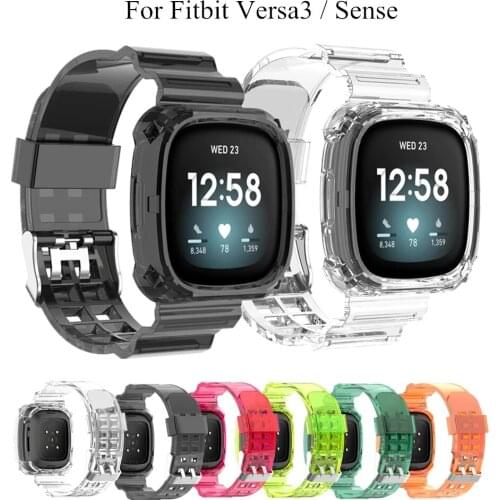2 In 1 Jelly Transaprent TPU Strap For Fitbit Versa 3/Sense Protective Case Clear Watchband For Fitbit Sense Smart Watch Band
