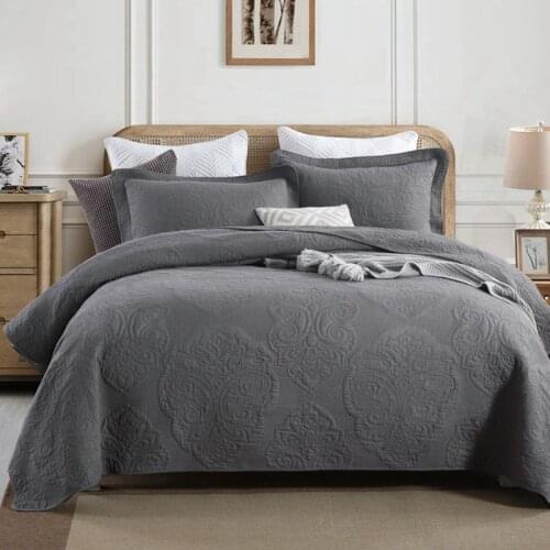 Blanket for Double Bed Cotton Quilt Set 3pcs Bedspread on the Bed Cover Shams King Size Gray Embroidered Summer Coverlet CHAUSUB