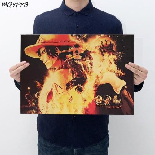 Anime One Piece PortgasD Ace Kraft Paper Poster Wall Sticker Gift Decoration Household Goods