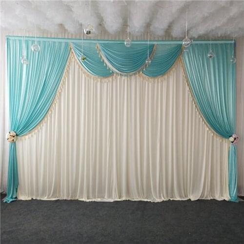 Free shipping 3Mx3M Customized wedding stage backdrop swags with tassels drape curtain for wedding party birthday decoration