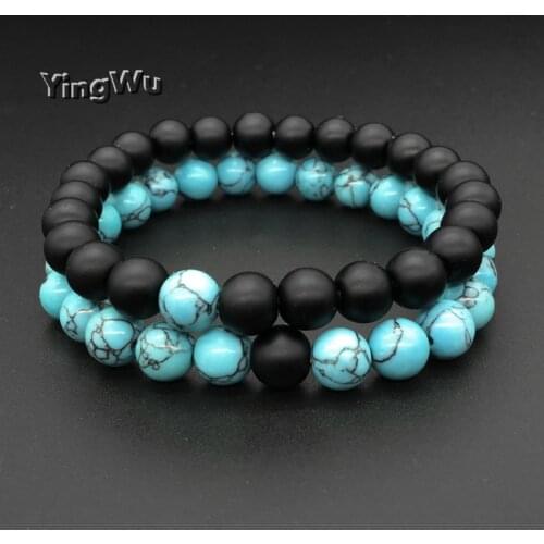 Yingwu 2Pcs/Set Black Blue Couple Distance Bracelet Charms Yoga Meditation Braclet For Men Women Lovers Friend Jewelry Gift
