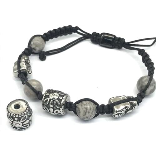 2mm Small Hole 316l Stainless Steel Flower Totem Barrel Beads Spacer Charms Beads for Women String Bracelets DIY Jewelry Making