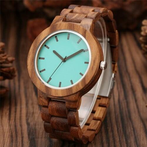 Classical Men Watch Nature Wood Clock Quartz Analog Display Wristwatch for Male Blue Dial Adjustable Full Wooden Bracelet Band