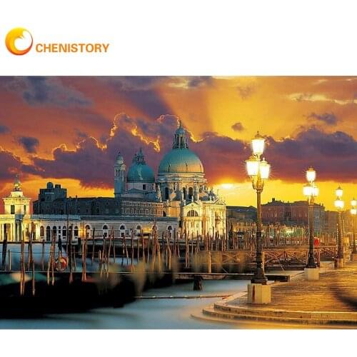 CHENISTORY Oil Painting By Number Sunset Cityscape Photo Creative Diy Kits Drawing Canvas Picture Family Wall Art Decor DIY Gift
