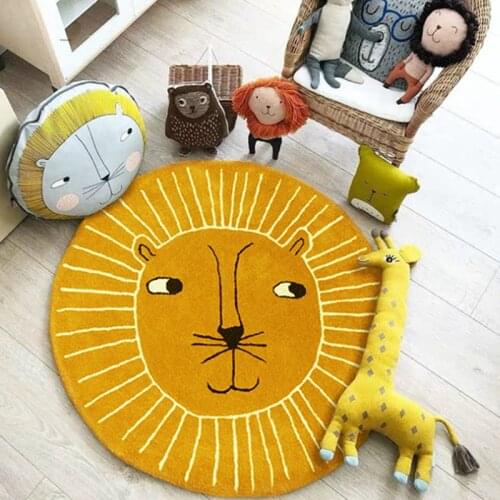 Baby Play Mats Crawling Carpet Kids Room Round Floor Rug Baby Bedding Lion Rabbit Blanket Cotton Game Pad Children Room Decor