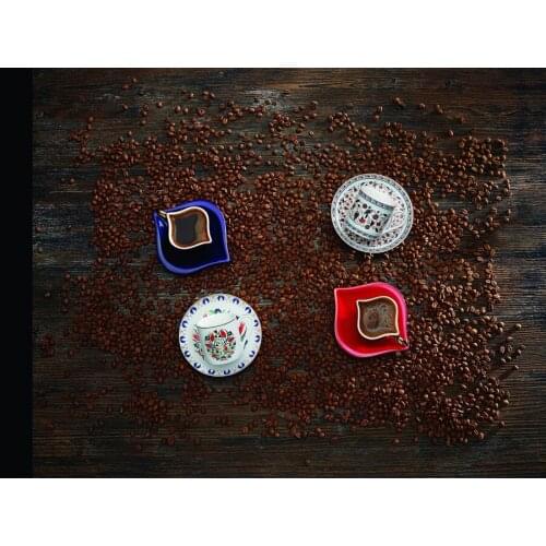 Emsan Beylerbeyi Governor Porcelain Turkish Coffee Cup Boxed Set with 6 Cups and 6 Saucers Tea Coffeeware Glass Drinkware