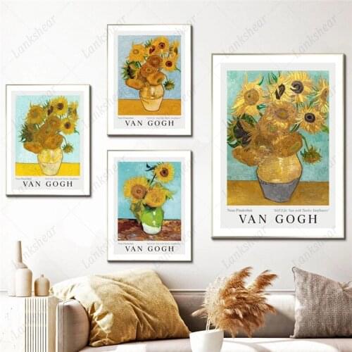 Vincent Van Gogh Vase Canvas Painting Five Sunflowers Wall Art Nordic Posters and Prints Picture for Living Room Home Decoration