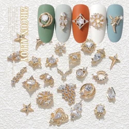 2 pc alloy Zircon Nail art decoration luxury zircon rhinestone tassel heart wing nail jewelry high end long nail charms