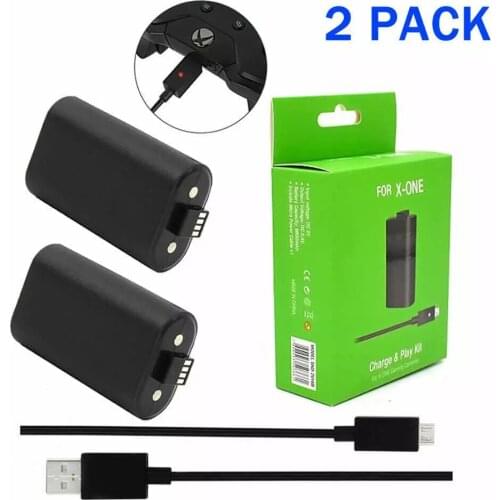 2pcs Lithium polymer Battery Pack+2x 2.75m USB Charging Cable For Xbox One Wireless Game Controllers Replacement Batteries
