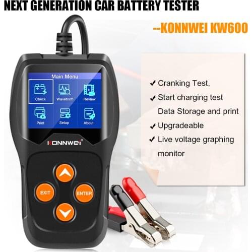 KONNWEI KW600 Car Battery Tester 12V 100 to 2000 CCA 30 to 220AH Digital Color Screen Battery Diagnostic Test Battery Health