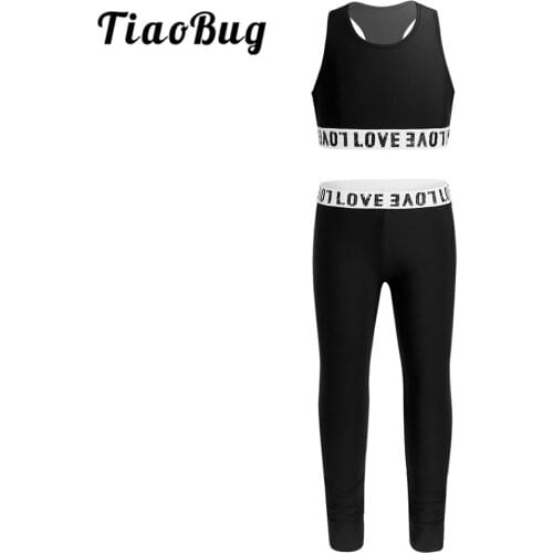 Summer Kids Girls Two-piece Sportswear Letter Printed Sleeveless Racerback Crop Top with Pants Fitness Workout Athletic Outfit