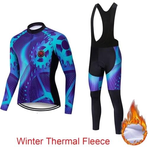 2021 Hot teleyi Winter Thermal Fleece Cycling Jersey Long Sleeve Jerseys Cycling Bib Pants Set Bike Bicycle Cycling Clothes