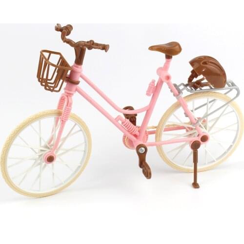 Fashion Kid Toy High Quality Beautiful Bicycle Detachable Pink Bike With Brown Plastic Helmet For28 cm - 30 cm Dolls Accessories