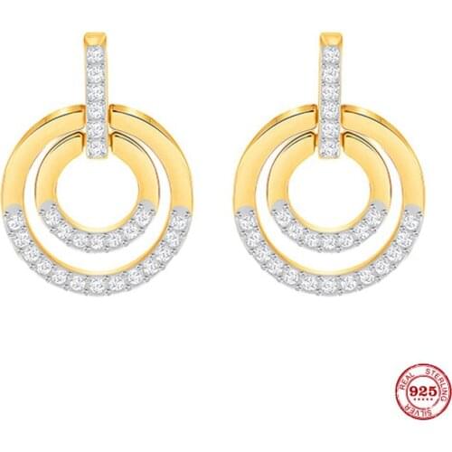 2020 Fashion Charm Sterling Silver Original 1:1 Copy, Double Ring Round Shape Modern Elegant Earrings Women Luxury Jewelry Gifts