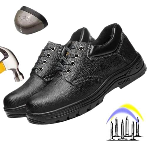 Mens Safety Shoes Work Shoes Leather Working Boots Steel Toe Cap Man Construction Protective Shoes Anti-smash Puncture Proof
