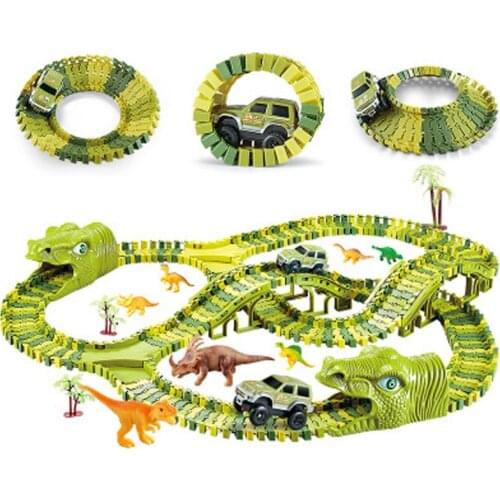 211pcs DIY Assembly Roller Coaster Dinosaur Railway Toy Car Track Racing Set Toys for Children Interactive Race Game Toys Gift