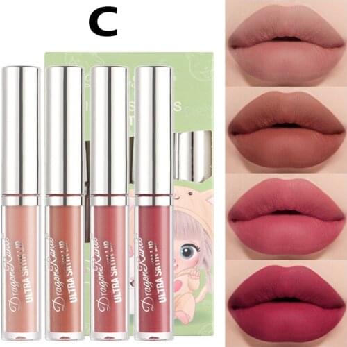 4pcs/set Matte Lipstick Set Velvet Lip Glaze Color Charm Lasting Non-fading Lip Makeup Lipstick Set Makeup Cosmetics Lip Gloss