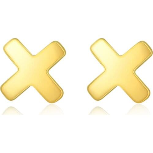 Real 18K Yellow Gold Earrings AU750 Gold Geometry Stud Earrings