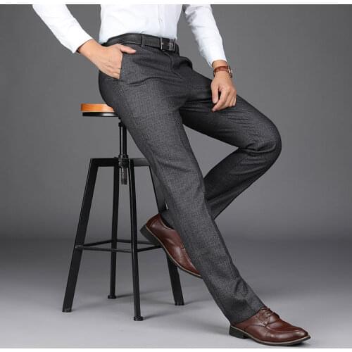 Anti-Wrinkle Non Iron Dress Suit Pants Men Summer Spring Business Formal Trousers Male Straight Stretch 66% Cotton 2020