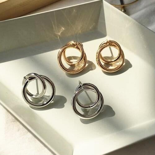 2021 New Fashion Jewelry Punk Gold/Sliver Color Geometric Round Circle Stud Earrings Size Circle Earrings Gifts For Women