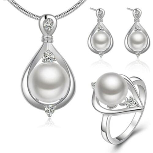 Everoyal New Arrival Women Silver 925 Earrings Jewelry Set For Girls Vintage Pearl Necklace Rings Silver Female Accessories Hot