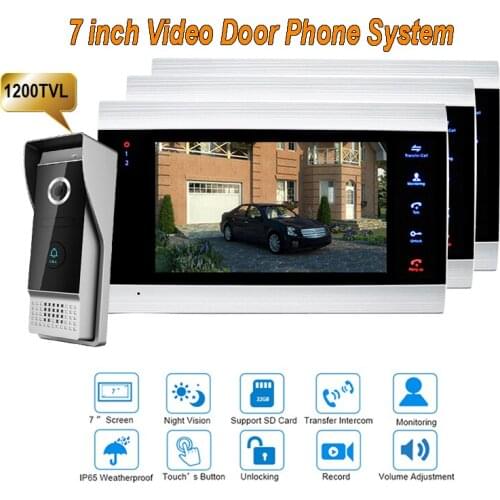 New 7 inch 1200TVL Video Intercom System Door Phone Doorbell With IP65 wide Angle 110 degree Camera DoorPhone 1V3