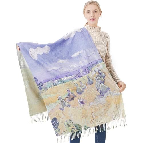 New Winter Warm Cashmere Scarf Women Luxury Oil Paint Pashmere Shawl Femme Designer Outdoor Cape Blanket With Tassels XD760