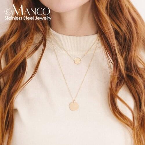 EManco Not Darken 2 pcs Layered Necklace women Simple 316L Stainless Steel Necklace for women Pendant Necklace Jewelry