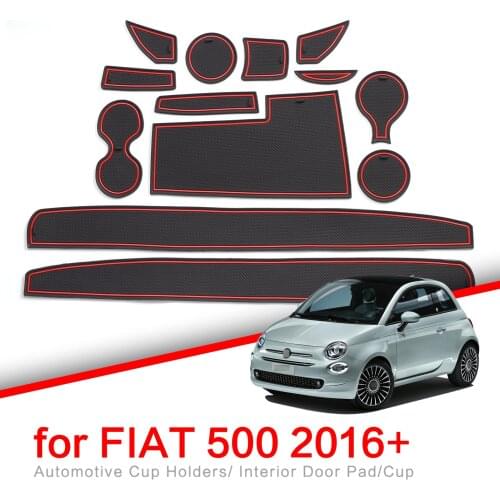 ZUNDUO Anti-Slip Gate Slot Cup Mat for Fiat 500 2016 - 2020 Turbo Accessories Non-Slip Door Pad Rubber Coaster Mats Car Sticker