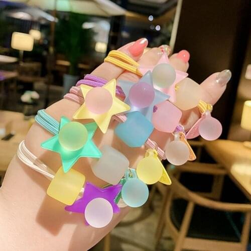 5Pcs Stylish Tight Geometric Star Candy Colorful Bead High Elastic Hair Bands Girl Hair Ties Hair Accessories Ponytail Holder