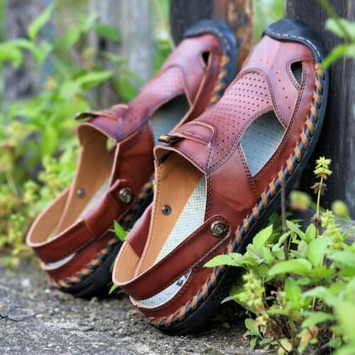 Sandal Men Shoes Men Summer Shoes Sandals Sandalias Piel Hombre Leather Mens Big Sandles Vietnam Mens Size 44 Man 2018