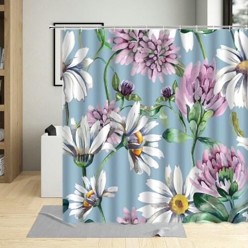 Summer Pink White Daisy Flowers Pattern Shower Curtain Gerbera Floral Plant Bathroom Decor Waterproof Fabric Curtains With Hooks